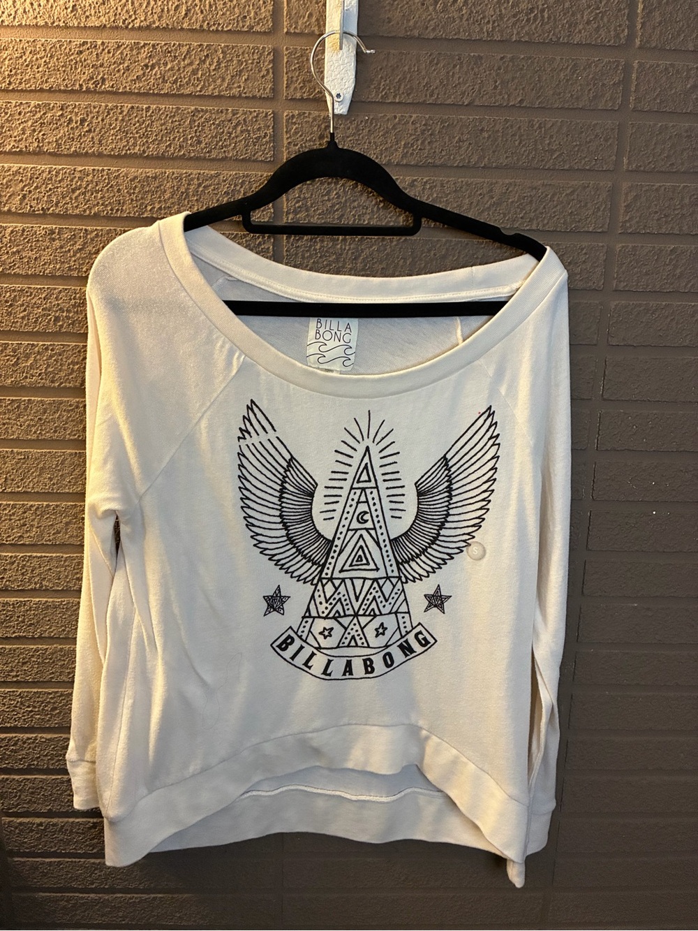Billabong Graphic Pullover Sweatshirt White Black Boho S